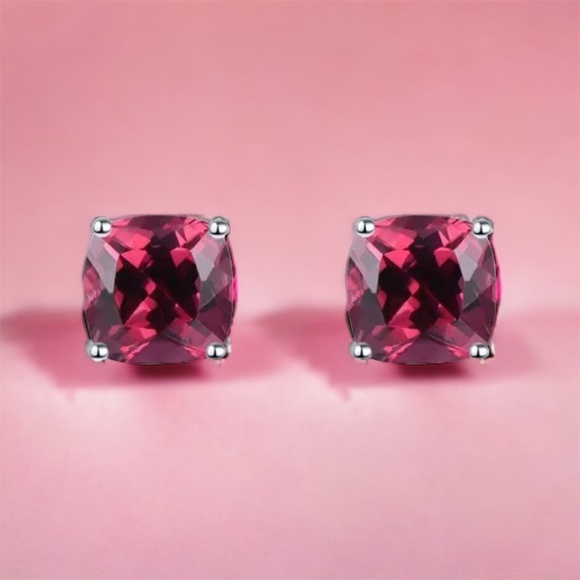 Rare Natural Rhodolite Garnet Earrings Sterling Silver 5mm , January Birthstone - Picture 1 of 4